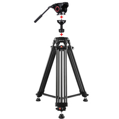 PULUZ 3 in 1 (Tripod + Bowl Adapter + Fluid Drag Head) Heavy Duty Video Camcorder Aluminum Alloy Tripod Mount Kit for DSLR / SLR Camera, Adjustable Height: 62-152cm, Tripod + Bowl + Black Fluid Head, Tripod + Bowl + Gold Fluid Head