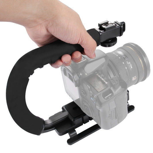 PULUZ U/C Shape 3-Head Cold Shoes Portable Handheld DV Bracket Stabilizer for All SLR Cameras and Home DV Camera, C-Shaped Bracket(AE), C-Shaped Bracket