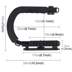 PULUZ U/C Shape 3-Head Cold Shoes Portable Handheld DV Bracket Stabilizer for All SLR Cameras and Home DV Camera, C-Shaped Bracket(AE), C-Shaped Bracket