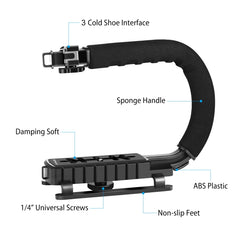 PULUZ U/C Shape 3-Head Cold Shoes Portable Handheld DV Bracket Stabilizer for All SLR Cameras and Home DV Camera, C-Shaped Bracket