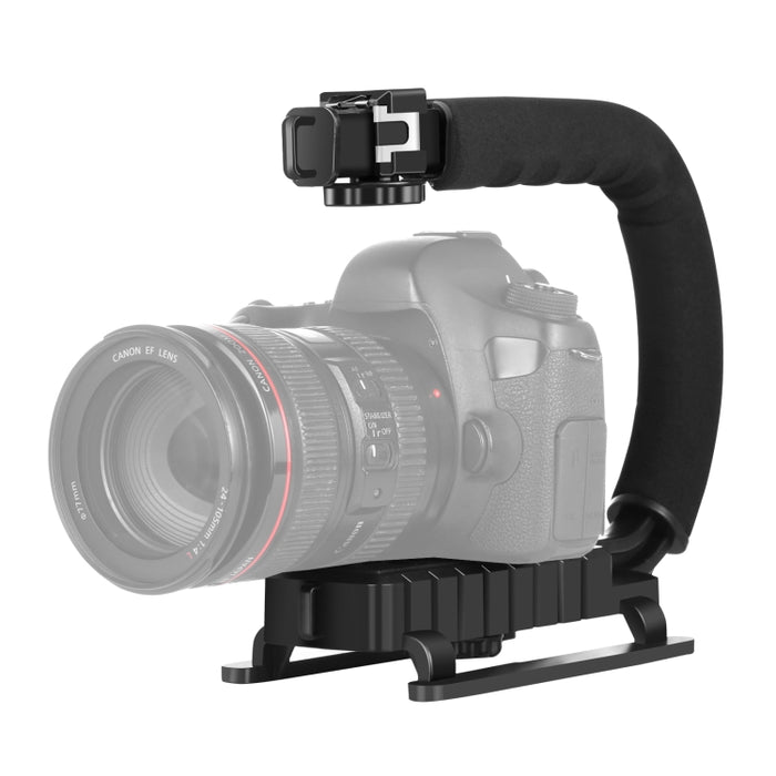 PULUZ U/C Shape 3-Head Cold Shoes Portable Handheld DV Bracket Stabilizer for All SLR Cameras and Home DV Camera, C-Shaped Bracket