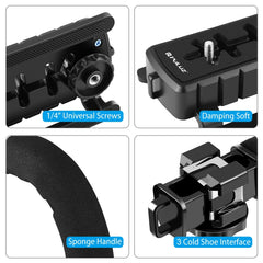 PULUZ U/C Shape 3-Head Cold Shoes Portable Handheld DV Bracket Stabilizer for All SLR Cameras and Home DV Camera, C-Shaped Bracket