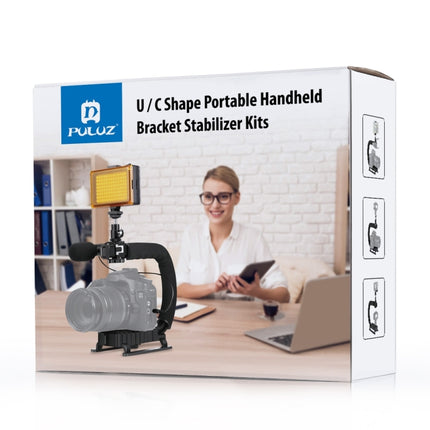 PULUZ U/C-förmiger 3-Kopf-Kaltschuh-Tragbarer Hand-DV-Halterungsstabilisator für alle SLR-Kameras und Heim-DV-Kameras, C-förmige Halterung (AE), C-förmige Halterung