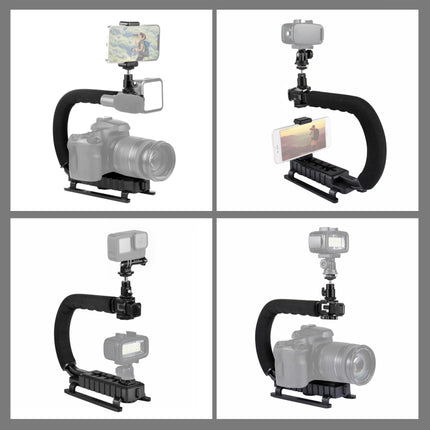 PULUZ U/C-förmiges 3-Kopf-Kaltschuh-Stabilisator-Set für tragbare Hand-DV-Halterungen mit Kaltschuh-Stativkopf und Telefonklemme, Schnellverschluss und langer Schraube für alle SLR-Kameras und Heim-DV-Kameras, C-förmige Halterungs-Sets