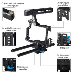 PULUZ Camera Cage Handle Stabilizer for Sony A7 & A7S & A7R, A7 II & A7R II & A7S II, A7R III & A7S III, A7R IV, A6000, A6500, A6300, Panasonic Lumix DMC-GH4