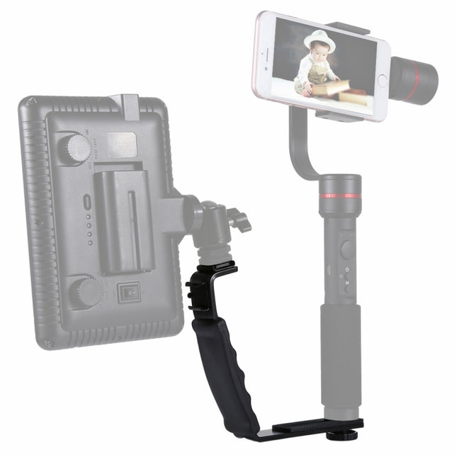 PULUZ L-Shape Bracket Handheld Grip Holder with Dual Side Cold Shoe Mounts for Video Light Flash, DSLR Camera, Bracket