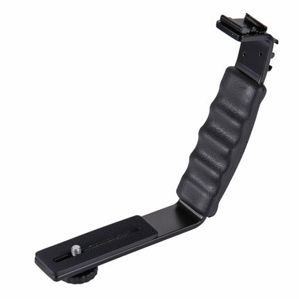 PULUZ L-Shape Bracket Handheld Grip Holder with Dual Side Cold Shoe Mounts for Video Light Flash, DSLR Camera, Bracket