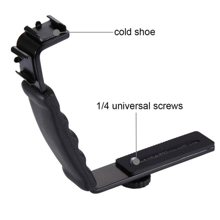 PULUZ L-Shape Bracket Handheld Grip Holder with Dual Side Cold Shoe Mounts for Video Light Flash, DSLR Camera, Bracket