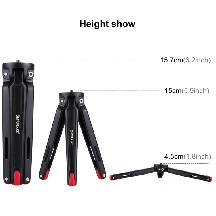 PULUZ Pocket Mini Metal Desktop Tripod Mount with 1/4 inch to 3/8 inch Thread Adapter Screw for DSLR & Digital Cameras, Adjustable Height: 4.5-15cm, Load: 20kg