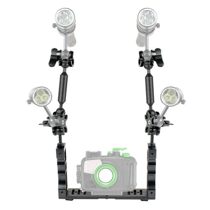 PULUZ Dual Handle Aluminium Tray Stabilizer with 2 x Dual Ball Aluminum Alloy Clamp & 2 x 7 inch Floating Arm for Underwater Camera Housings, 2 x Dual Ball(Black)