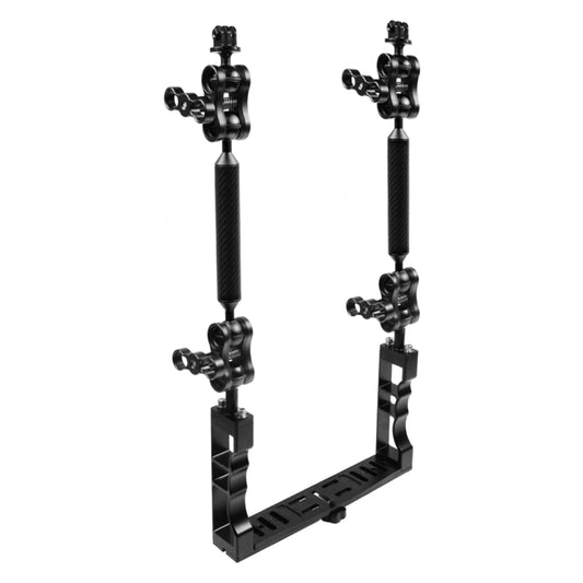 PULUZ Dual Handle Aluminium Tray Stabilizer with 4 x Dual Ball Aluminum Alloy Clamp & 2 x 7 inch Floating Arm & 2 x Ball Head Adapter for Underwater Camera Housings, 4 x Dual Ball