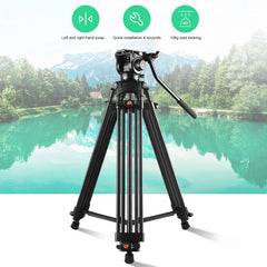 PULUZ Professional Heavy Duty Video Camcorder Aluminum Alloy Tripod with Fluid Drag Head for DSLR / SLR Camera, Adjustable Height: 80-160cm, 80-160cm Tripod