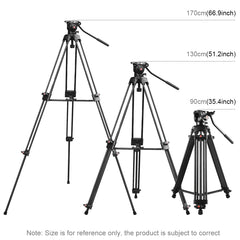 PULUZ Professional Heavy Duty Video Camcorder Aluminum Alloy Tripod with Fluid Drag Head for DSLR / SLR Camera, Adjustable Height: 80-160cm, 80-160cm Tripod