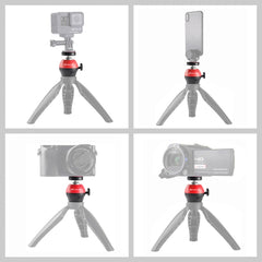 PULUZ 1/4 inch Screw Aluminum Alloy Ball Head ABS Tripod Adapter, Ball Head(Red)