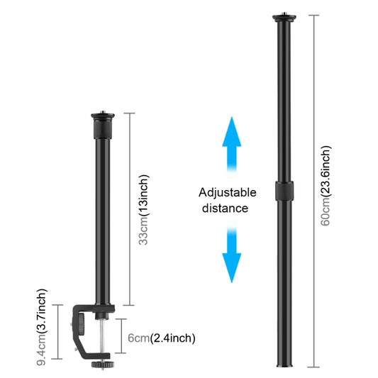 Kits de soporte de monopié con varilla de extensión de eje central para soporte de luz con abrazadera en C PULUZ, longitud de varilla: 33-60 cm, varilla de extensión con abrazadera en C