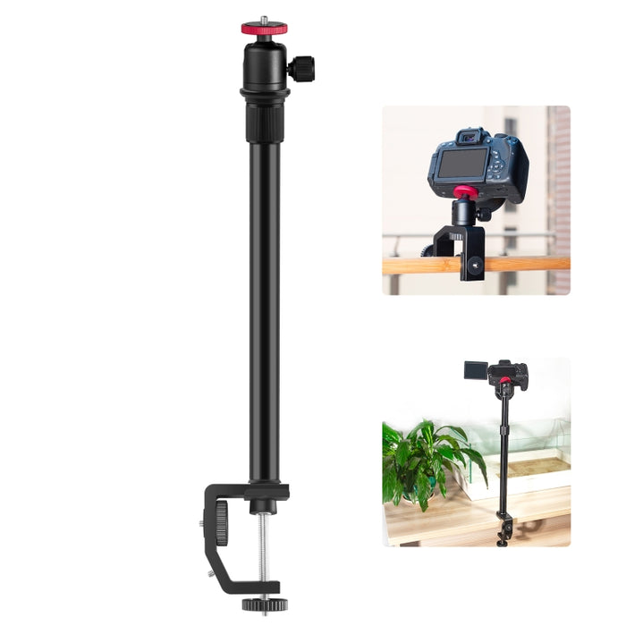 PULUZ C-Klemmhalterung Lichtstativverlängerung Mittelschaftstange Einbeinstativhalter-Kits mit Kugelkopf, Stangenlänge: 33-60 cm, C-Klemmverlängerungsstange mit Kugelkopf