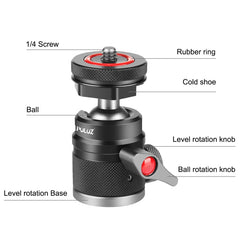 PULUZ Aluminum Alloy Ball Head Tripod Mount with Cold Shoe Base, Cold Shoe Ball Head