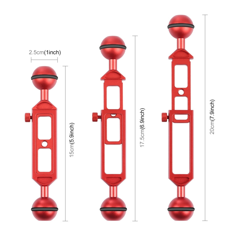 PULUZ 7.9 inch 20cm Adjustable Aluminum Alloy Dual Balls Arm with 1/4 Thread, Ball Diameter: 25mm, 7.9 inch(Red)