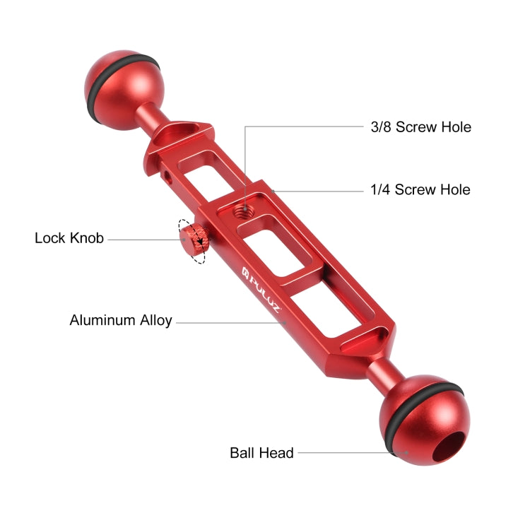 PULUZ 7.9 inch 20cm Adjustable Aluminum Alloy Dual Balls Arm with 1/4 Thread, Ball Diameter: 25mm, 7.9 inch(Red)
