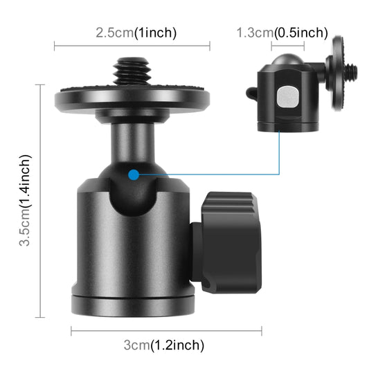 PULUZ 1/4 inch Inner Screw Metal Tripod Ball Head Adapter with Knob Lock, 1/4 inch Inner Screw