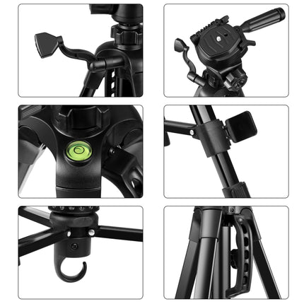 PULUZ Aluminum Selfie Live Tripod Mount with Three-dimensional Head & Phone Clamp, Adjustable Height: 55-139cm