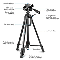 PULUZ Aluminum Selfie Live Tripod Mount with Three-dimensional Head & Phone Clamp