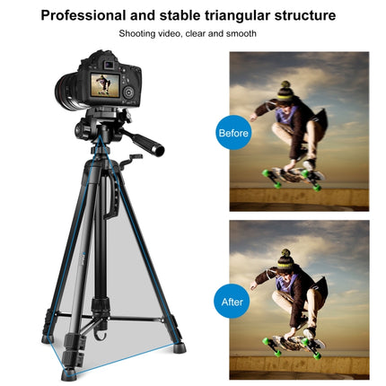 PULUZ Aluminum Selfie Live Tripod Mount with Three-dimensional Head & Phone Clamp, Adjustable Height: 55-139cm