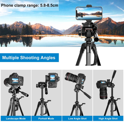 PULUZ Aluminum Selfie Live Tripod Mount with Three-dimensional Head & Phone Clamp, Adjustable Height: 55-139cm