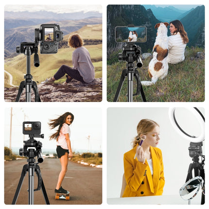 PULUZ Aluminum Selfie Live Tripod Mount with Three-dimensional Head & Phone Clamp, Adjustable Height: 55-139cm