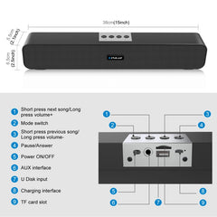 PULUZ 10W Soundbar Wired Wireless Bluetooth Surround Speaker