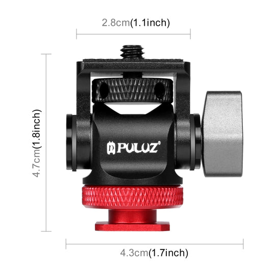 PULUZ Mini 180 Degree Swing Tripod Ball Head Cold Shoe Mount Adapter, Mini 180 Degree Ball Head(Red), Mini 180 Degree Ball Head(Silver)