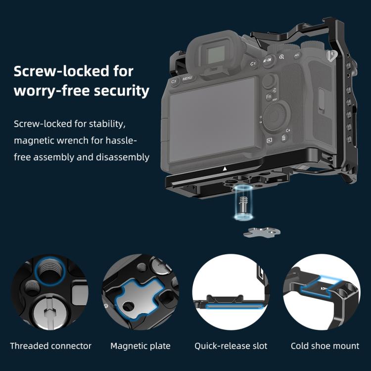 PULUZ Metal Camera Cage Stabilizer Rig for Sony A7 IV / ILCE-7M4 / A7M4 / A7M3 / A7R3  / A7R III / A7R5