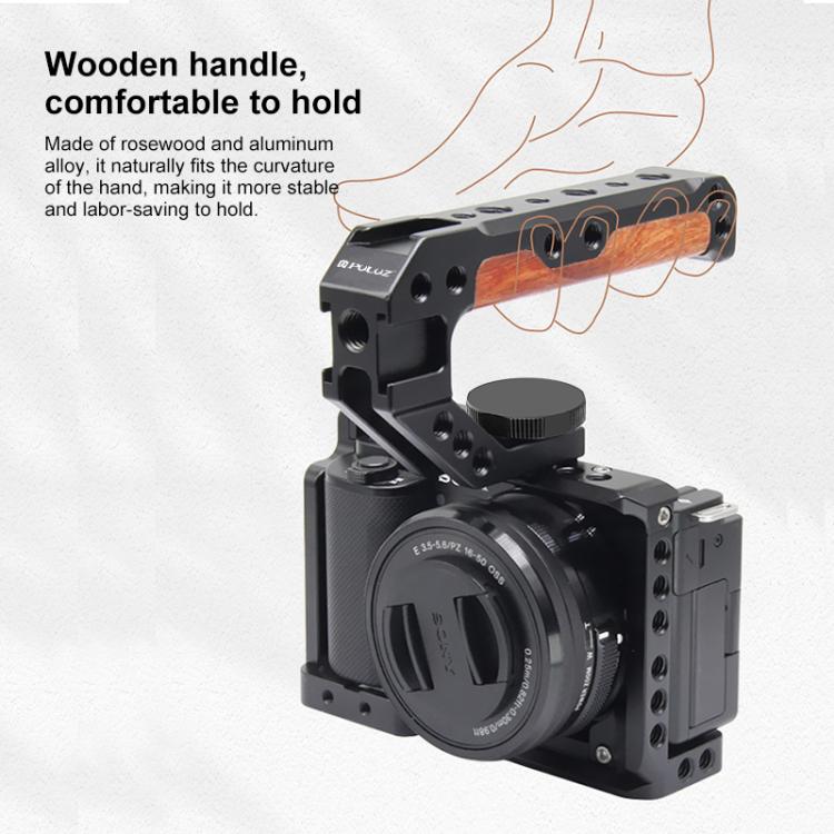PULUZ 3/8 inch Camera Wooden Top Handle with Cold Shoe Mount