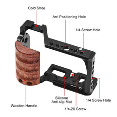 For Sony ZV-E10 PULUZ Wood Handle Metal Camera Cage Stabilizer Rig, For Sony ZV-E10