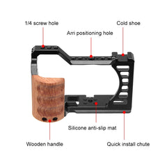 For Sony Alpha 7C / ILCE-7C / A7C PULUZ Wood Handle Metal Camera Cage Stabilizer Rig, For Sony Alpha 7C