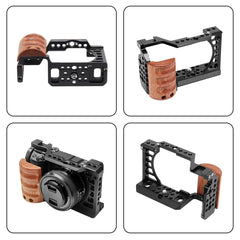 For Sony A6400 / A6300 / A6100 / 6000 PULUZ Wood Handle Metal Camera Cage Stabilizer Rig, For Sony A6400 / A6300