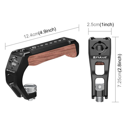 PULUZ Arri Metall-Holz-Griff oben mit Cold Shoe Mount für spiegellosen Kamerakäfig-Stabilisator, Metall-Holz-Griff oben