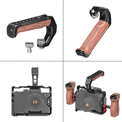 PULUZ Arri Metall-Holz-Griff oben mit Cold Shoe Mount für spiegellosen Kamerakäfig-Stabilisator, Metall-Holz-Griff oben