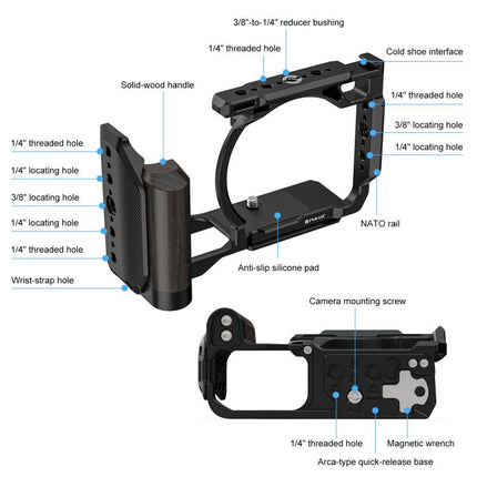 For Nikon ZR PULUZ Wood Handle Metal Camera Cage Expansion Frame, For Nikon ZR Cage