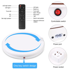 PULUZ 45cm Remote Control Adjusting Speed Rotating Turntable Display Stand with Power Socket, White, Load 100kg, 45cm Load 100kg White US Plug with Power Socket, 45cm Load 100kg White UK Plug with Power Socket