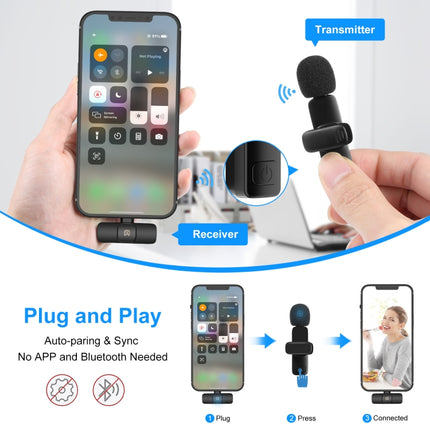 PULUZ Kabellose Lavalier-Mikrofone mit Rauschunterdrückung und Hall für iPhone/iPad, 8-poliger Empfänger, Doppelmikrofone, 8-poliger Empfänger und Doppelmikrofone
