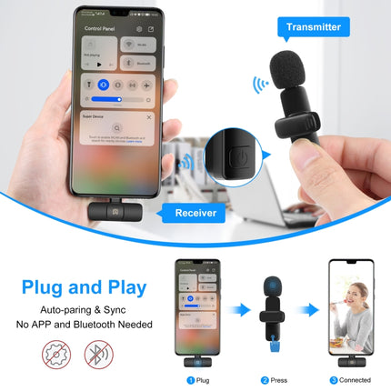 PULUZ Kabellose Lavalier-Mikrofone mit Rauschunterdrückung und Hall für Typ-C-Telefon, Typ-C-Empfänger und Dual-Mikrofone, Typ-C-Empfänger und Dual-Mikrofone
