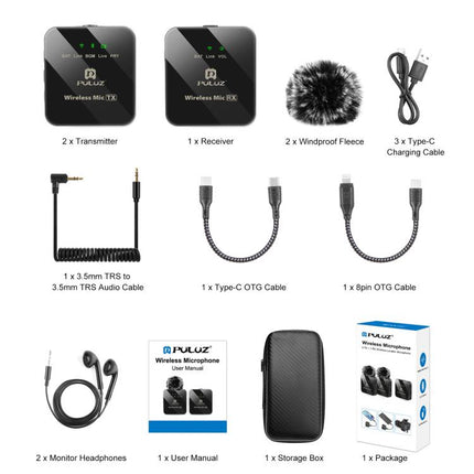 PULUZ 2 TX + 1 RX Wireless Lavalier Microphone