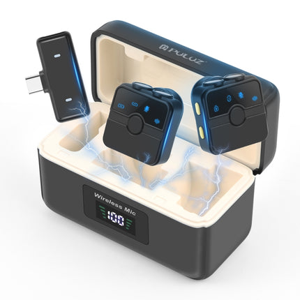 PULUZ Magnetic Lavalier Wireless Microphone with Charging Case Box, Type-C RX Receiver and 2 TX Microphones