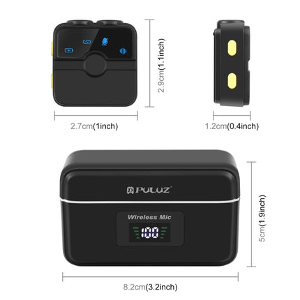 PULUZ Magnetic Lavalier Wireless Microphone with Charging Case Box, 8 Pin RX Receiver and 2 TX Microphones