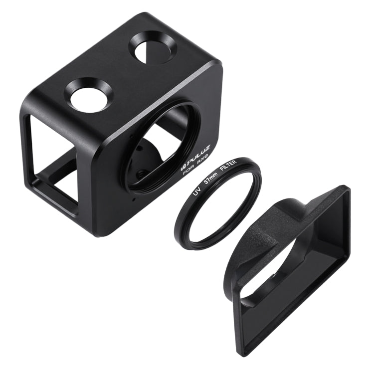 PULUZ für Sony RX0 Schutzkäfig aus Aluminiumlegierung + 37-mm-UV-Filterobjektiv + Objektiv-Sonnenschutz mit Schrauben und Schraubendrehern, Käfig Schwarz, Käfig Gold, Käfig Blau, Käfig Rot, Käfig Silber, Käfig Schwarz (US)