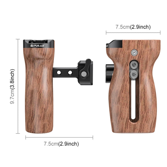 PULUZ Universal Slide Quick Release Side Wooden Handle with Cold Shoe Mount for Camera Cage Stabilizer, Quick Release Side Wooden Handle