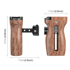 PULUZ Universal Slide Quick Release Side Wooden Handle with Cold Shoe Mount for Camera Cage Stabilizer, Quick Release Side Wooden Handle