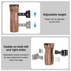 PULUZ Universal Slide Quick Release Side Wooden Handle with Cold Shoe Mount for Camera Cage Stabilizer, Quick Release Side Wooden Handle