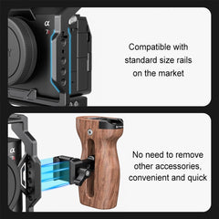 PULUZ Universal Slide Quick Release Side Wooden Handle with Cold Shoe Mount for Camera Cage Stabilizer, Quick Release Side Wooden Handle